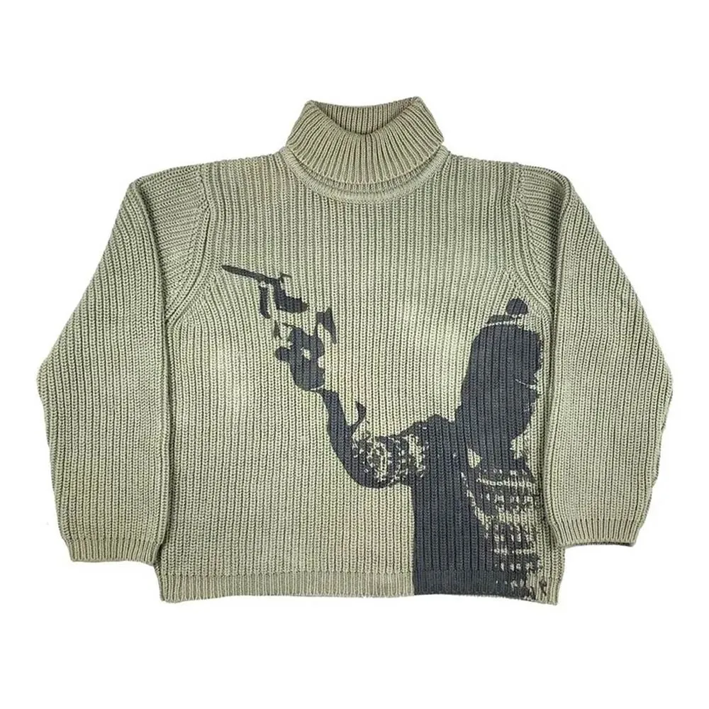 Vintage Army Green Turtleneck Sweater "Revolver"