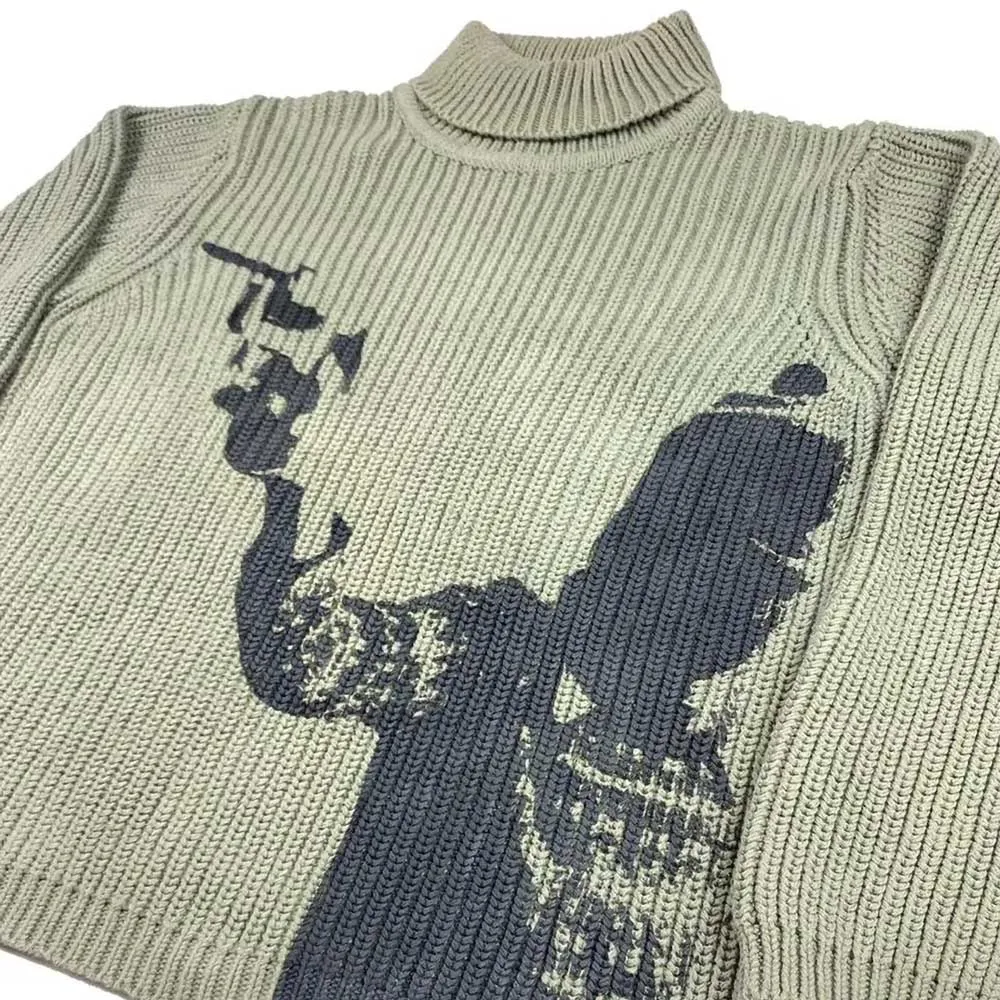 Vintage Army Green Turtleneck Sweater "Revolver"