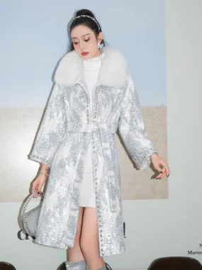Wardrobes by Chen Luxury White Collar Long Sleeve Diamond/Pearl Long Fur Coat-Nike