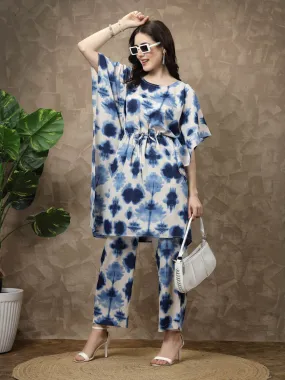 White Tie & Dyed Kaftan Tunic With Trousers