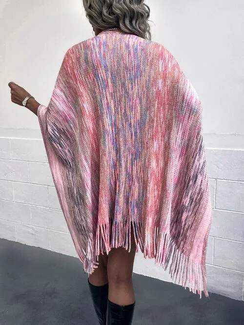 Winter Special Heathered Pom-Pom Fringe Poncho