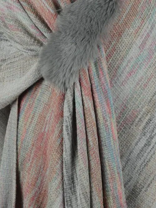 Winter Special Heathered Pom-Pom Fringe Poncho
