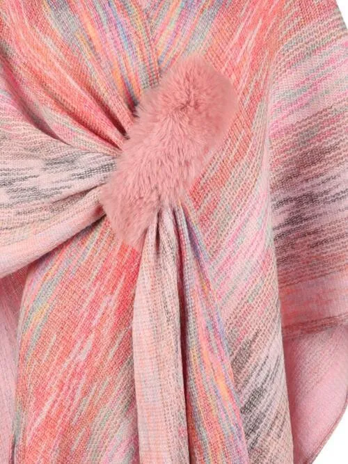 Winter Special Heathered Pom-Pom Fringe Poncho