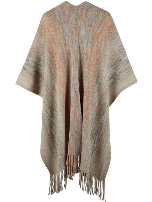 Winter Special Heathered Pom-Pom Fringe Poncho