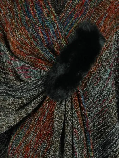 Winter Special Heathered Pom-Pom Fringe Poncho
