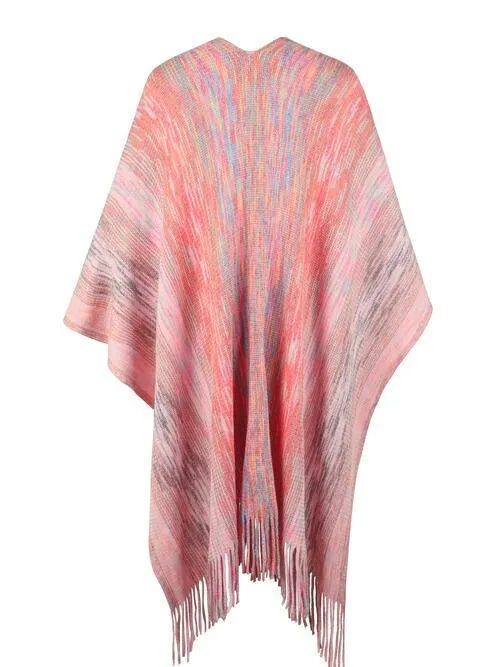 Winter Special Heathered Pom-Pom Fringe Poncho