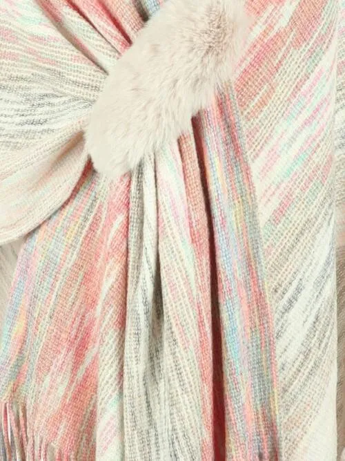 Winter Special Heathered Pom-Pom Fringe Poncho