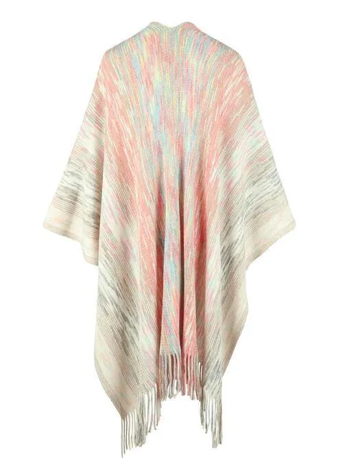 Winter Special Heathered Pom-Pom Fringe Poncho