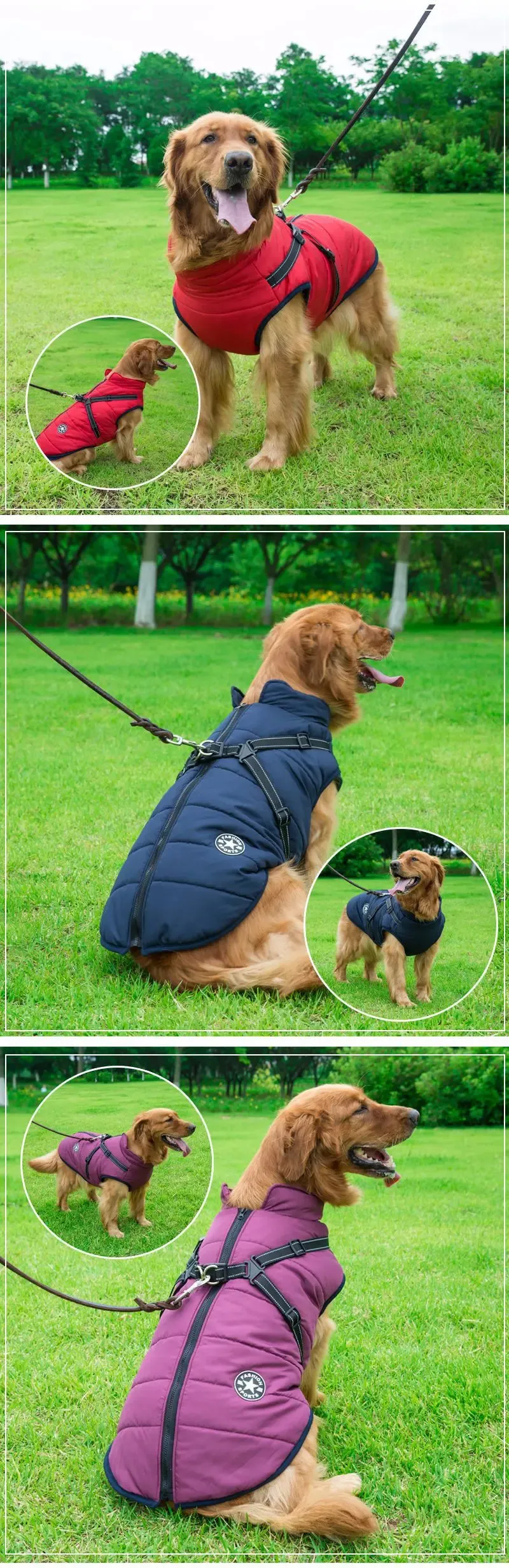 Winter Warm Waterproof Dog Jacket with Integrated Harness