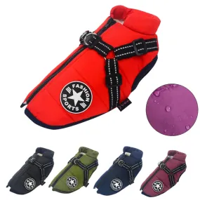 Winter Warm Waterproof Dog Jacket with Integrated Harness