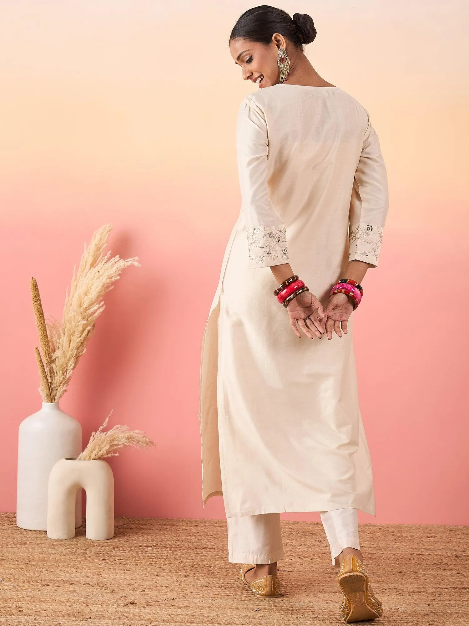 Women Floral Yoke Design Regular Kurta with Trousers