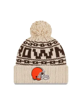 Women's Cleveland Browns New Era 2021 NFL Sideline Pom Cuffed Knit Hat - Natural