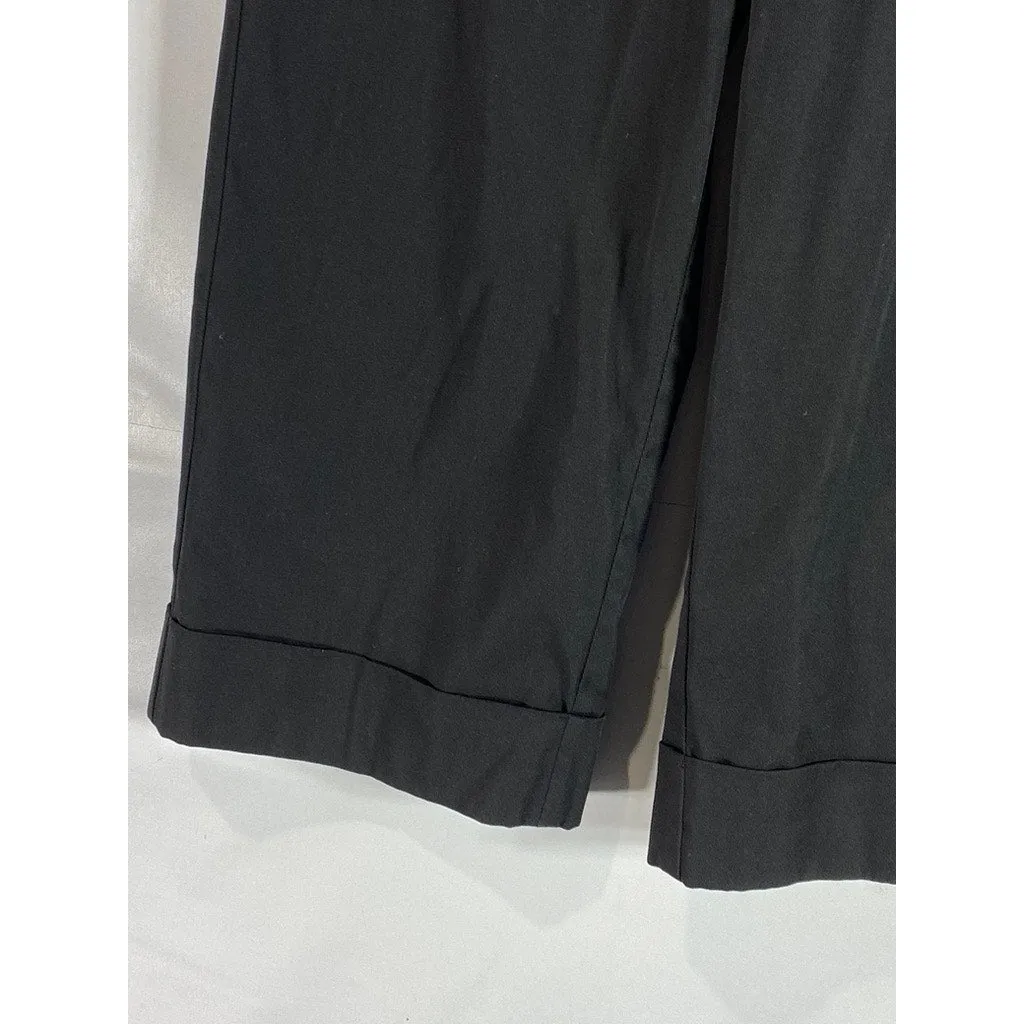 ZARA Women's Black Solid Straight Wide-Leg Cuffed Dress Pants SZ S