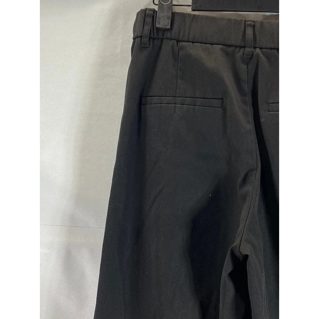 ZARA Women's Black Solid Straight Wide-Leg Cuffed Dress Pants SZ S