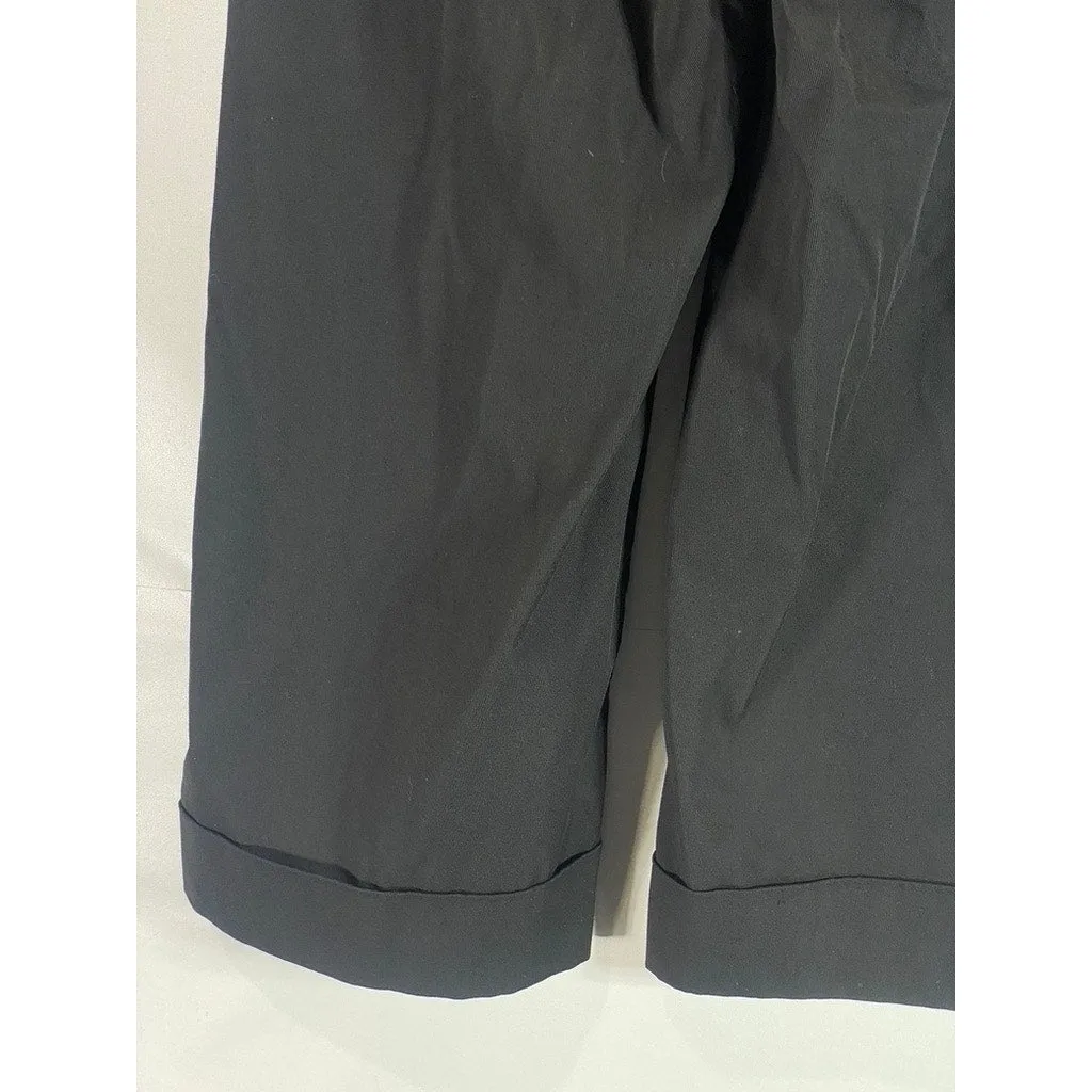 ZARA Women's Black Solid Straight Wide-Leg Cuffed Dress Pants SZ S