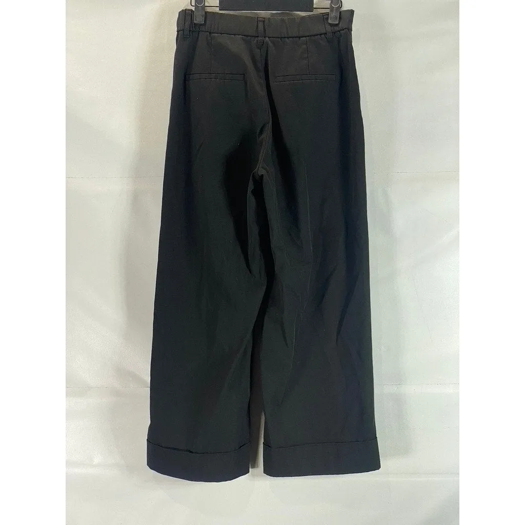 ZARA Women's Black Solid Straight Wide-Leg Cuffed Dress Pants SZ S