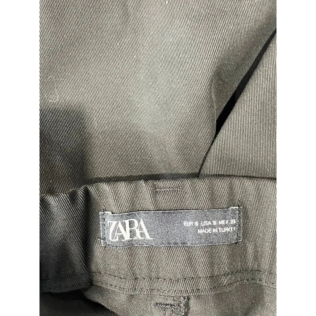 ZARA Women's Black Solid Straight Wide-Leg Cuffed Dress Pants SZ S
