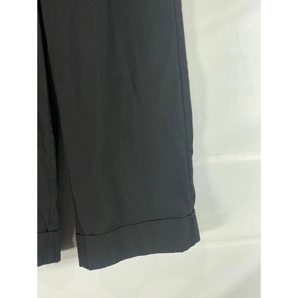 ZARA Women's Black Solid Straight Wide-Leg Cuffed Dress Pants SZ S