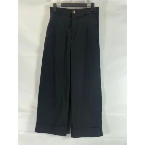 ZARA Women's Black Solid Straight Wide-Leg Cuffed Dress Pants SZ S