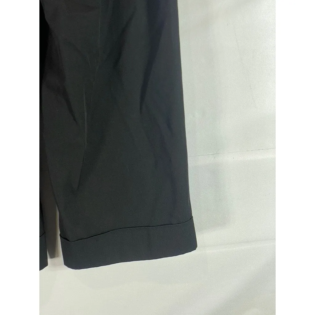 ZARA Women's Black Solid Straight Wide-Leg Cuffed Dress Pants SZ S