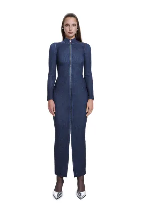 Zipper Detailed Long Dress in Indigo